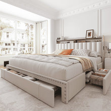 Load image into Gallery viewer, Enhomee Queen Bed Frame with 3 Storage Drawers, Upholstered Platform Bed with Headboard, Metal Frame and Wood Slats, Beige