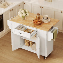 Load image into Gallery viewer, Noelse Kitchen Island with Storage, Island Table for Kitchen with Drop Leaf, Spice Rack, Towel Bar for Small Kitchens, White