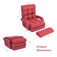 Load image into Gallery viewer, Folding Lazy Sofa Floor Chair with 6-Position Adjustable Backrest, Lumbar Pillow &amp; Armrests, Indoor Chaise Lounge Sofa for Gaming, Living Room