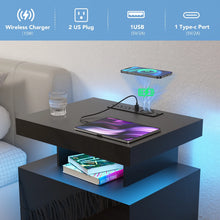 Load image into Gallery viewer, Hommpa LED Nightstand Wireless Charging Station USB Type C Outlets Bedside Table 3 Drawers Black Night Table Modern Smart Nightstand High Gloss End Side Table for Bedroom Furniture 26.8" Tall - Dark Walnut / Single