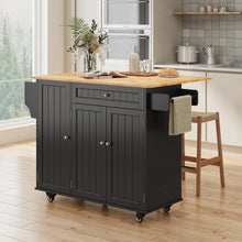 Load image into Gallery viewer, Noelse Kitchen Island with Storage, Island Table for Kitchen with Drop Leaf, Spice Rack, Towel Bar for Small Kitchens, White