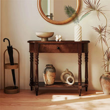 Load image into Gallery viewer, 36" 2-Tier Retro Console Table with Storage Drawer &amp; Open Shelf, Solid Wood Narrow Entryway Sofa Table for Living Room, Foyer &amp; Hallway
