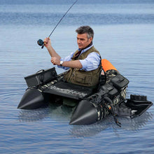Load image into Gallery viewer, Inflatable Fishing Float Tube, 350LBS Portable Belly Boat with Rod Rack Basket, Fish Finder Holder, Fish Ruler, 3 Storage Boxes &amp; Pump - Camouflage