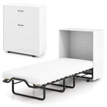 Load image into Gallery viewer, Cot Size Murphy Cabinet Bed with Mattress, 2-in-1 Folding Rollaway Guest Bed into Storage Cabinet with Lockable Wheels for Home Office