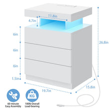 Load image into Gallery viewer, Hommpa LED Nightstand Wireless Charging Station USB Type C Outlets Bedside Table 3 Drawers Black Night Table Modern Smart Nightstand High Gloss End Side Table for Bedroom Furniture 26.8" Tall