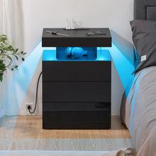 Load image into Gallery viewer, Hommpa LED Nightstand Wireless Charging Station USB Type C Outlets Bedside Table 3 Drawers Black Night Table Modern Smart Nightstand High Gloss End Side Table for Bedroom Furniture 26.8" Tall - White / 2 Pack
