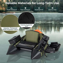 Load image into Gallery viewer, Inflatable Fishing Float Tube, 350LBS Portable Belly Boat with Rod Rack Basket, Fish Finder Holder, Fish Ruler, 3 Storage Boxes &amp; Pump