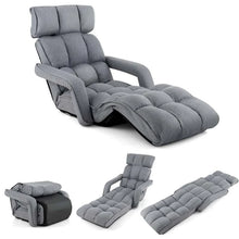 Load image into Gallery viewer, 6-Position Adjustable Floor Sofa Bed, Folding Lazy Sofa Chaise Lounger Recliner with Armrests &amp; Footrests for Living Room, Bedroom &amp; Gaming