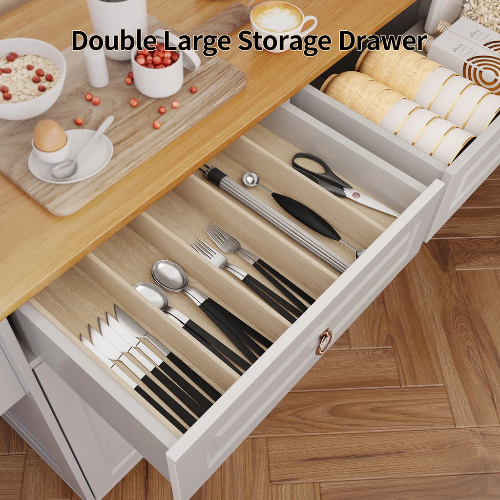 Lofka 52 - Inch Kitchen Island with Storage on Wheels with Wood Drop Leaf, Ideal for Small Kitchens