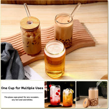 Load image into Gallery viewer, DWTS DANWEITESI 16oz Glass Cups with Lids and Straws 4pcs-DWTS Coffee Cups,Drinking glasses,Gift 2 Cleaning Brushes