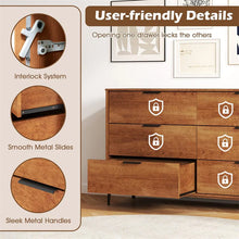 Load image into Gallery viewer, Mid-Century Modern 6-Drawer Dresser, Wooden Chest of Drawers with Anti-Tip Interlock System &amp; Metal Legs for Bedroom, Living Room &amp; Hallway