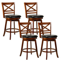 Load image into Gallery viewer, Set of 2 Swivel Counter Height Bar Stools, 25" Rubber Wood Barstools with High Back, Footrest &amp; Faux Leather Upholstered Seat for Kitchen Island