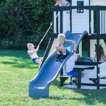 Load image into Gallery viewer, Backyard Discovery Canyon Creek Cedar Wood Swing Set with Wave Slide. Clubhouse. Play Kitchen. Picnic Area. Belt Swings. Web Swing. Rock Wall. Balconies. Playhouse. Step Ladder. Outdoor Playset