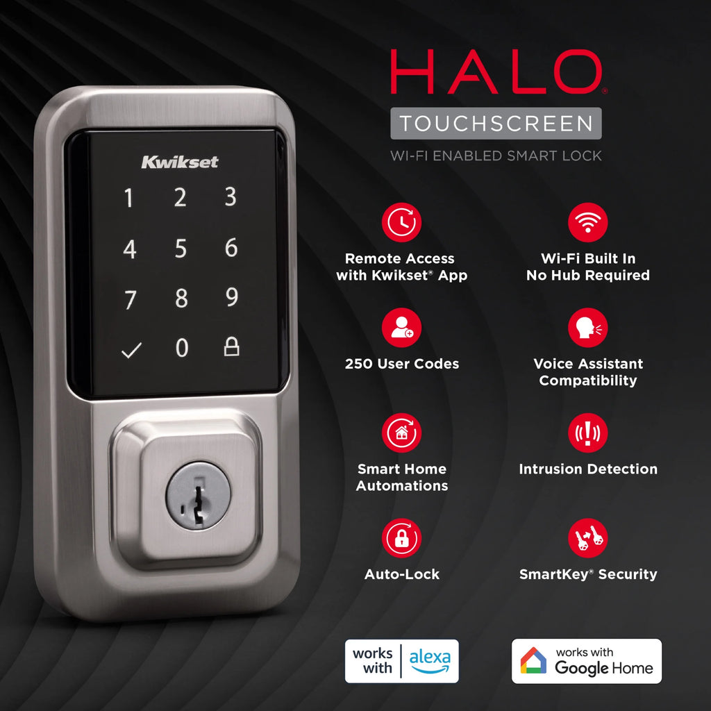 Kwikset Halo Touchscreen Wi - Fi Smart Deadbolt Hardware Lock with Smartkey Satin Nickel