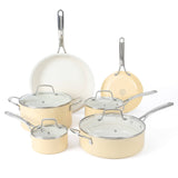 Martha Stewart Lockton 10-Piece Heavy Gauge Aluminum Cookware Set w/ Ceramic Non-Stick Interior Butter Cream