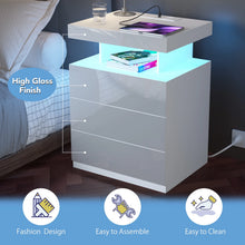 Load image into Gallery viewer, Hommpa LED Nightstand Wireless Charging Station USB Type C Outlets Bedside Table 3 Drawers Black Night Table Modern Smart Nightstand High Gloss End Side Table for Bedroom Furniture 26.8" Tall