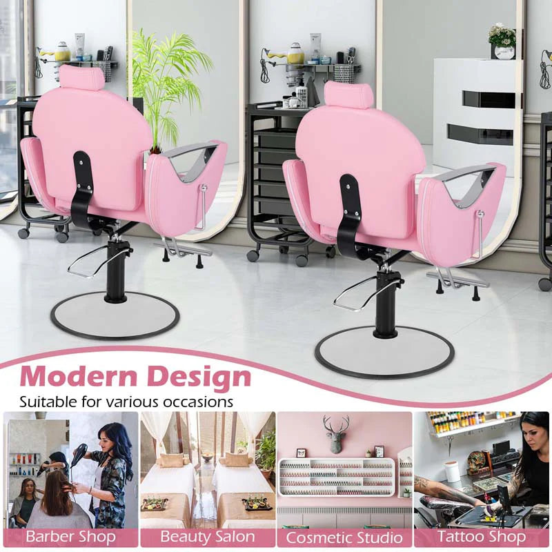 Reclining Barber Chair, 360° Swivel Salon Chair with Heavy Duty Hydraulic Pump, Adjustable Height & Headrest for Hair Styling, Makeup, Tattoo