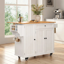Load image into Gallery viewer, Noelse Kitchen Island with Storage, Island Table for Kitchen with Drop Leaf, Spice Rack, Towel Bar for Small Kitchens, White