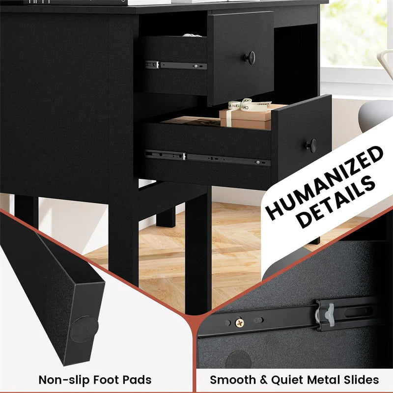48" Home Office Desk with Power Outlets, USB & Type-C Charging Station, Modern Writing Desk w/ 5-Cubby Hutch & Drawers for Study Makeup Vanity