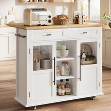 Load image into Gallery viewer, WALYWIK Foldable Kitchen Island Cart with Wheels, 2 Glass Doors, Spice Rack &amp; Towel Holder - Compact Mobile Storage Cart for Small Kitchens, Dining Rooms, Camping &amp; Rvs - Grey