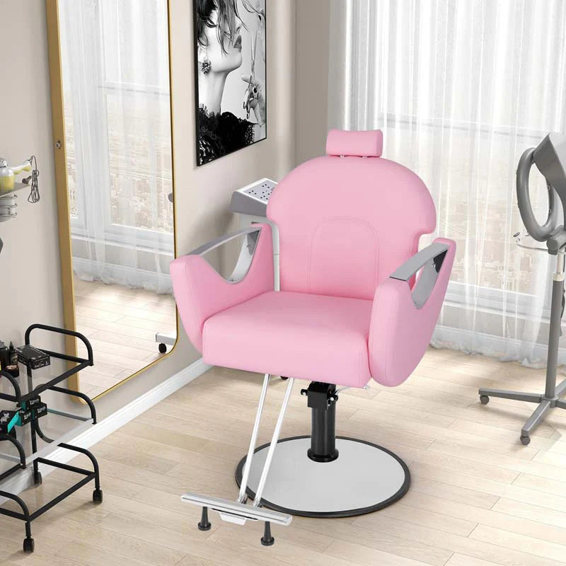 Reclining Barber Chair, 360° Swivel Salon Chair with Heavy Duty Hydraulic Pump, Adjustable Height & Headrest for Hair Styling, Makeup, Tattoo