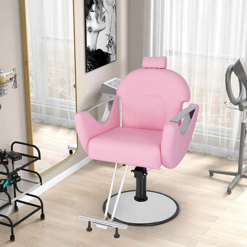 Reclining Barber Chair, 360° Swivel Salon Chair with Heavy Duty Hydraulic Pump, Adjustable Height & Headrest for Hair Styling, Makeup, Tattoo