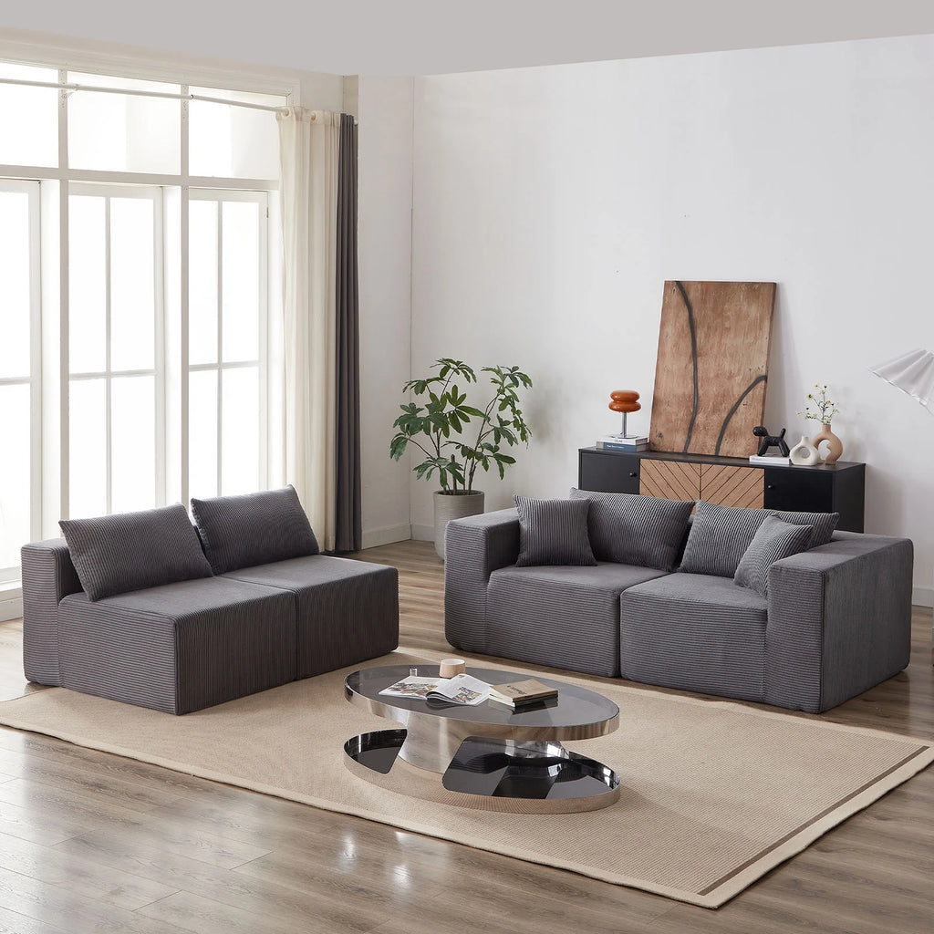 104 - Inch Corduroy Modular L Shaped Sectional Sofa, Luxury Floor Couch Set, Upholstered Indoor Furniture, Foam - Filled Compressed Sofa for Living Room, Bedroom, 4 PC Free Combination ?