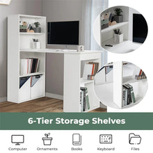 Load image into Gallery viewer, 48" Computer Desk with 6-Tier Storage Shelves, 3-in-1 Reversible Writing Desk w/ Bookshelf &amp; CPU Stand, Space-Saving Home Office Workstation