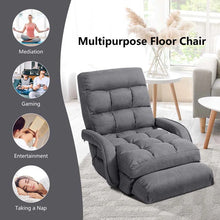 Load image into Gallery viewer, Folding Lazy Sofa Floor Chair with 6-Position Adjustable Backrest, Lumbar Pillow &amp; Armrests, Indoor Chaise Lounge Sofa for Gaming, Living Room