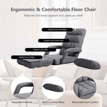 Load image into Gallery viewer, Folding Lazy Sofa Floor Chair with 6-Position Adjustable Backrest, Lumbar Pillow &amp; Armrests, Indoor Chaise Lounge Sofa for Gaming, Living Room