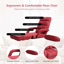 Load image into Gallery viewer, Folding Lazy Sofa Floor Chair with 6-Position Adjustable Backrest, Lumbar Pillow &amp; Armrests, Indoor Chaise Lounge Sofa for Gaming, Living Room