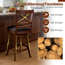 Load image into Gallery viewer, Set of 2 Swivel Counter Height Bar Stools, 25" Rubber Wood Barstools with High Back, Footrest &amp; Faux Leather Upholstered Seat for Kitchen Island