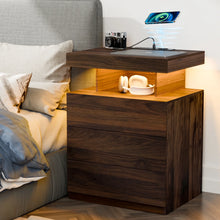 Load image into Gallery viewer, Hommpa LED Nightstand Wireless Charging Station USB Type C Outlets Bedside Table 3 Drawers Black Night Table Modern Smart Nightstand High Gloss End Side Table for Bedroom Furniture 26.8" Tall
