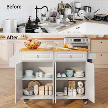 Load image into Gallery viewer, Lofka 52 - Inch Kitchen Island with Storage on Wheels with Wood Drop Leaf, Ideal for Small Kitchens
