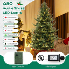 Load image into Gallery viewer, 6/7/8 FT Pre-Lit Artificial Christmas Tree, Hinged Xmas Tree with 240/340/450 Warm White LED Lights, 8 Lighting Modes, 778/1090/1480 Branch Tips