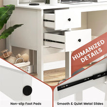 Load image into Gallery viewer, 48" Home Office Desk with Power Outlets, USB &amp; Type-C Charging Station, Modern Writing Desk w/ 5-Cubby Hutch &amp; Drawers for Study Makeup Vanity