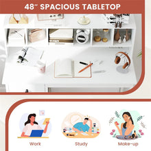 Load image into Gallery viewer, 48" Home Office Desk with Power Outlets, USB &amp; Type-C Charging Station, Modern Writing Desk w/ 5-Cubby Hutch &amp; Drawers for Study Makeup Vanity