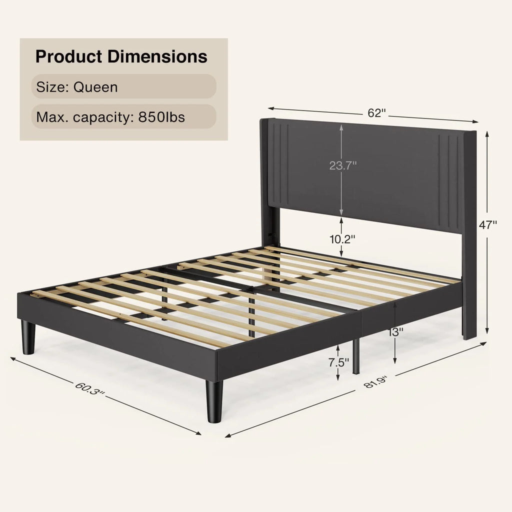 Bedroom Furniture Set - Includes Queen Bed Frame, Nightstands Set of 2, 5 - Drawer Dresser & Double Wide 6 - Drawer Dresser - Modern Storage Solution for Stylish Home Decor, Black